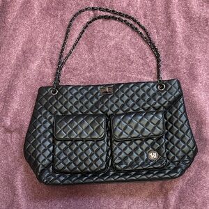 Badgley Mischka Black Quilted Shoulder Bag with Chain Straps